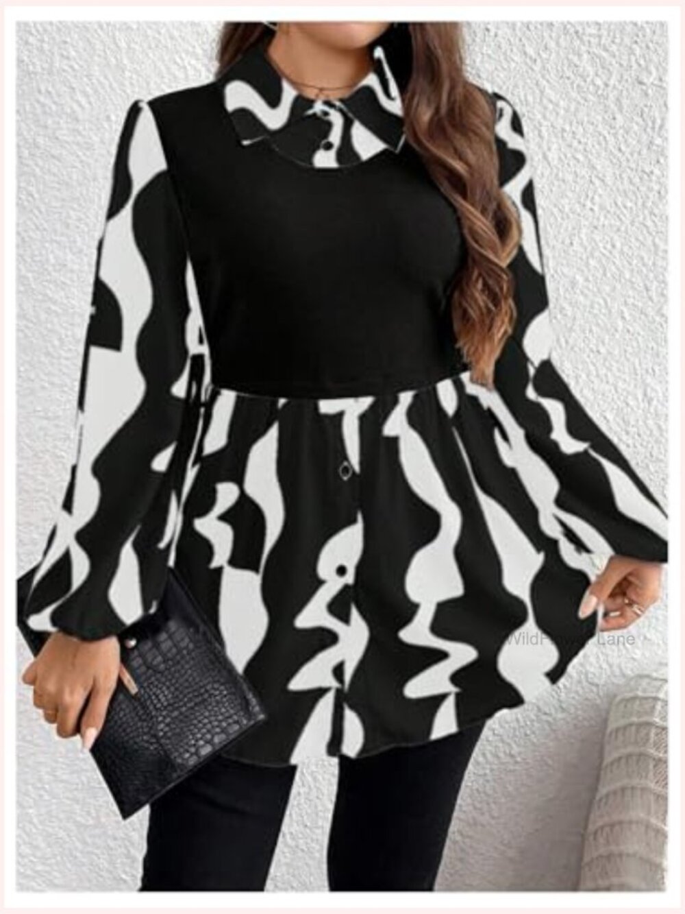 Plus Size Bishop Long Sleeve Button Down Blouse Asymmetrical Hem Floral - Picture 6 of 6